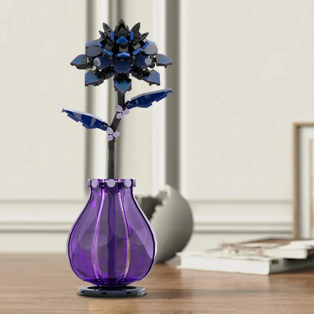 MOC Dahlia ดอกไม้ Building Blocks รุ่นสีม่วง Dahlia ดอกไม้ Potted พืชอิฐประกอบของเล่นวันวาเลนไทน์คู่ DIY ของขวัญ