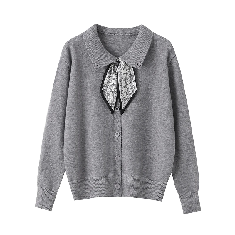 

Элегантный офисный женский вязаный свитер с длинными рукавами, осень-зима 2022, кардиган больших размеров, классический свитер с галстуком-бабочкой