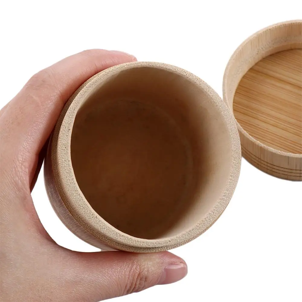 

Round Portable Holder With Lid Bamboo Jar Container Storage Box Tea Canister Organizer