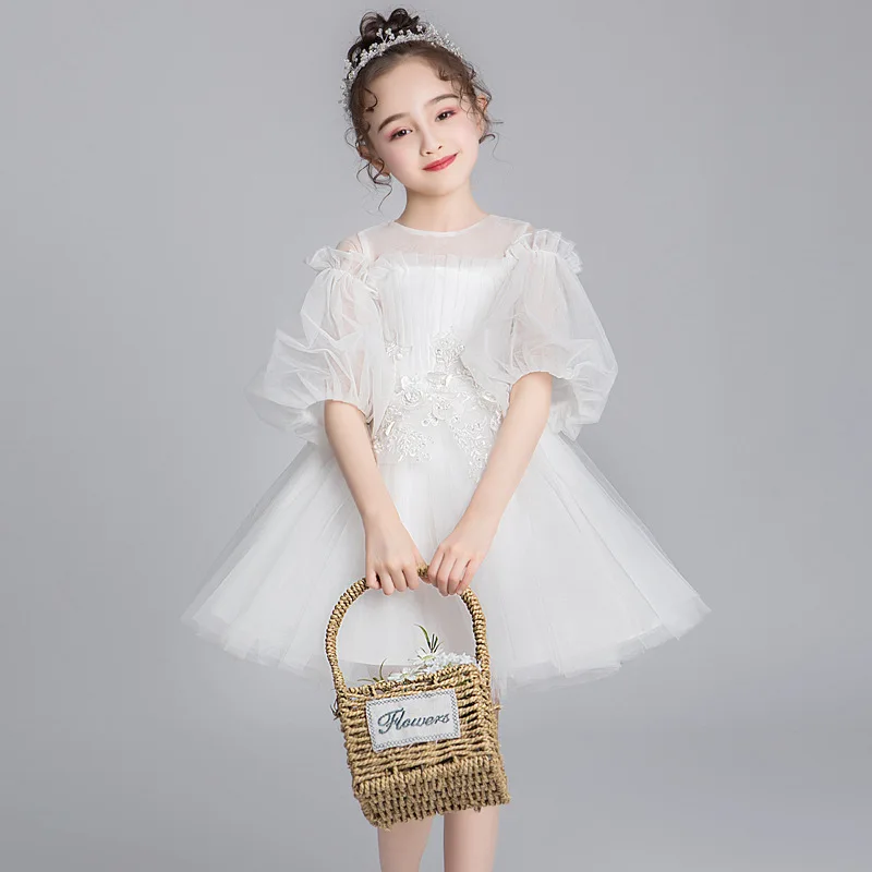 

3-12 years white flower wedding dresses for girls party dress red 4-5T Princess Fluffy Children's Performance Fashion