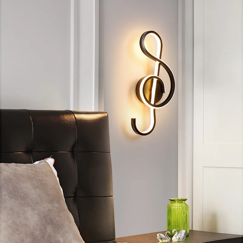 Minimalist Bedside Wall Lamp LED Modern Music Symbol Light Luxury Lamps for Living Room Black Background Ceiling Lights Decor