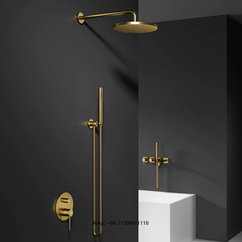 

Rainfall Camping Restroom Brushed Brass Shower Handheld Thermostatic Shower Mixer Faucet Set