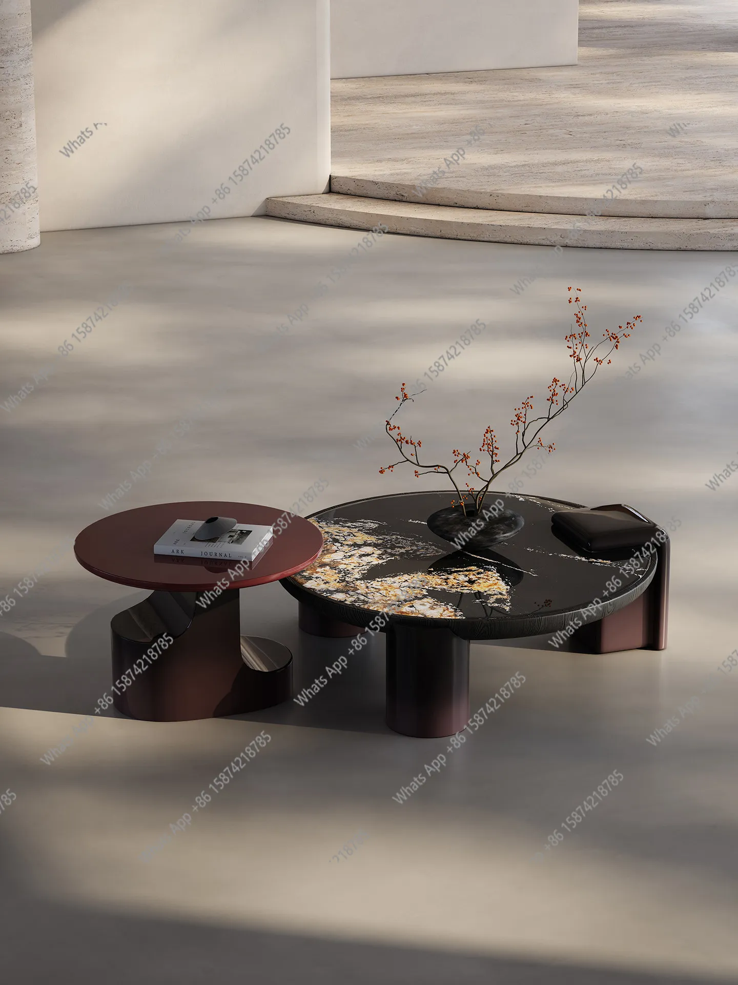 Italian minimalist rock slab coffee table living room home new high-end art round gradual change paint coffee table