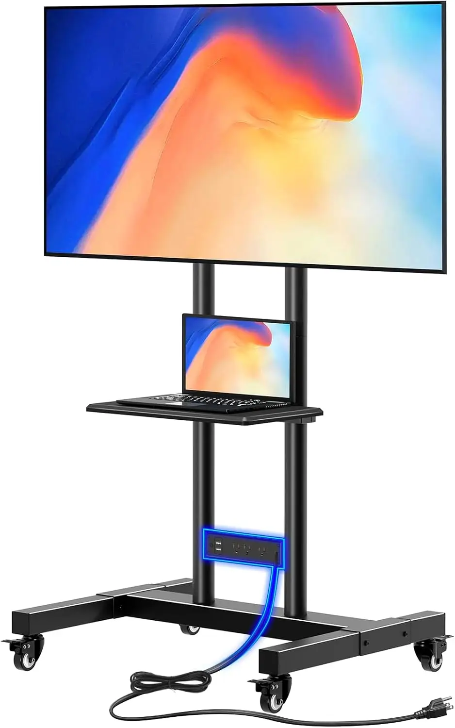 Greenstell TV Stand With Power Outlet, Mobile TV Cart On Wheels For 32-85 Inch Led LCD Flat Curved Panel Screen Tvs, Up