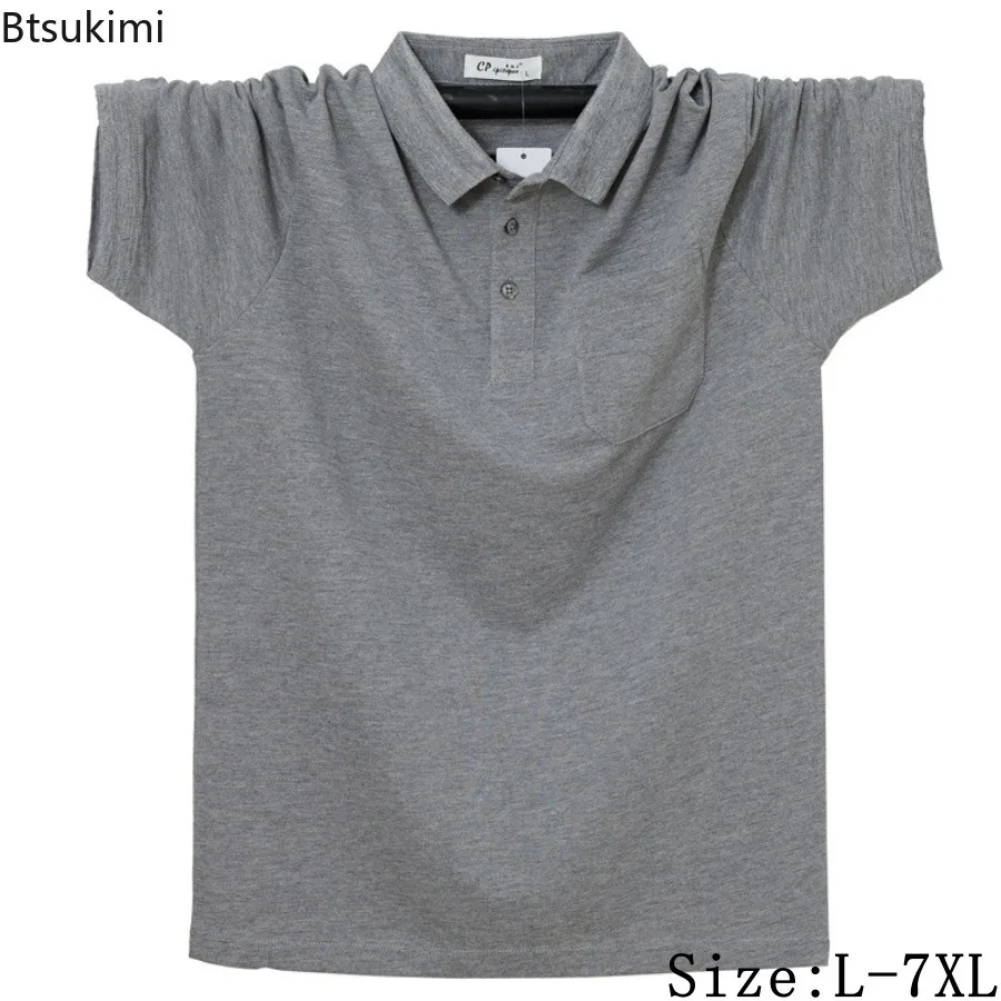 

Plus Size 7XL Summer Men's Short Sleeve T-shirts Cool and Breathable Business Casual Polo Shirts Solid Loose Versatile Tees Male