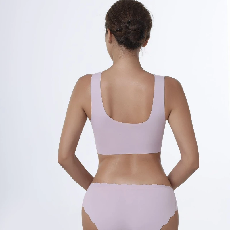 L-6XL プラスサイズ非アンダーワイヤーブラジャーセクシーなベストシームレスギャザーアイスシルクスポーツヨガブラ美しい背中の女性の下着