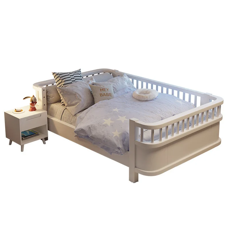 سرير أطفال من الخشب الصلب مع سياج فردي مضاد للسقوط بطول 1.2 متر #1