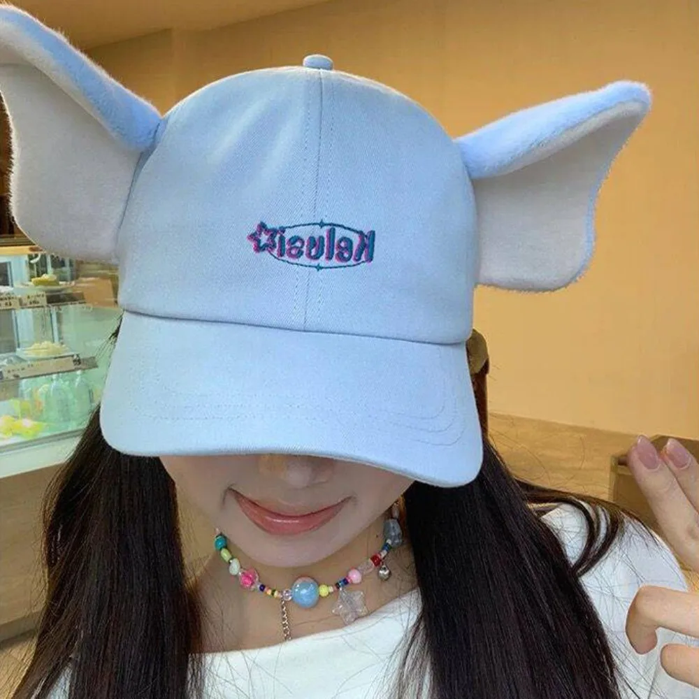 أزياء لطيف قبعة الفيل مع آذان الأنف الأشعة فوق البنفسجية حماية كيتي قبعة بيسبول Bowknot الكرتون لوب الأذن أرنب قبعة الفتيات #3