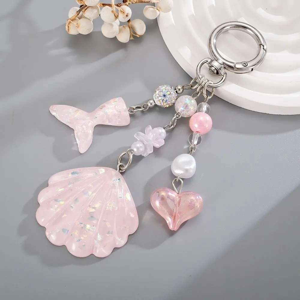Beaded Shell Shell Phone Charm Glitter Sequins Pearl Beads Shell Keychain Shining Shell Fishtail Sequin Mermaid Keychain