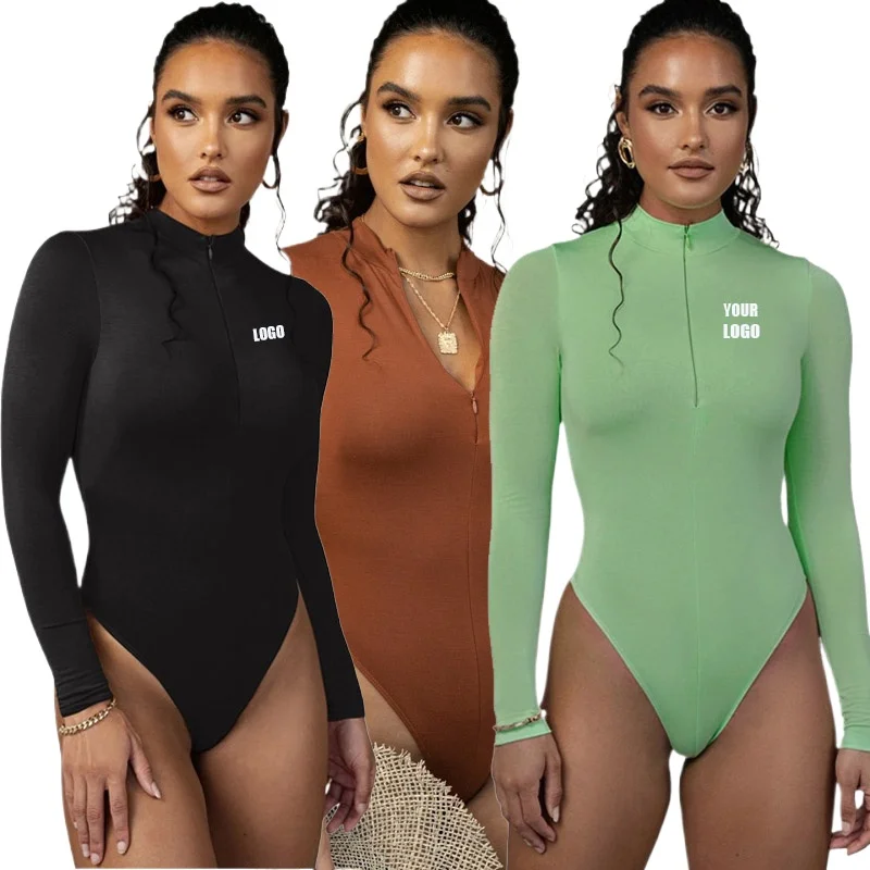 Personalized LOGO custom women's autumn winter new bottoming shirt European American fashion velvet long-sleeved zipper tights