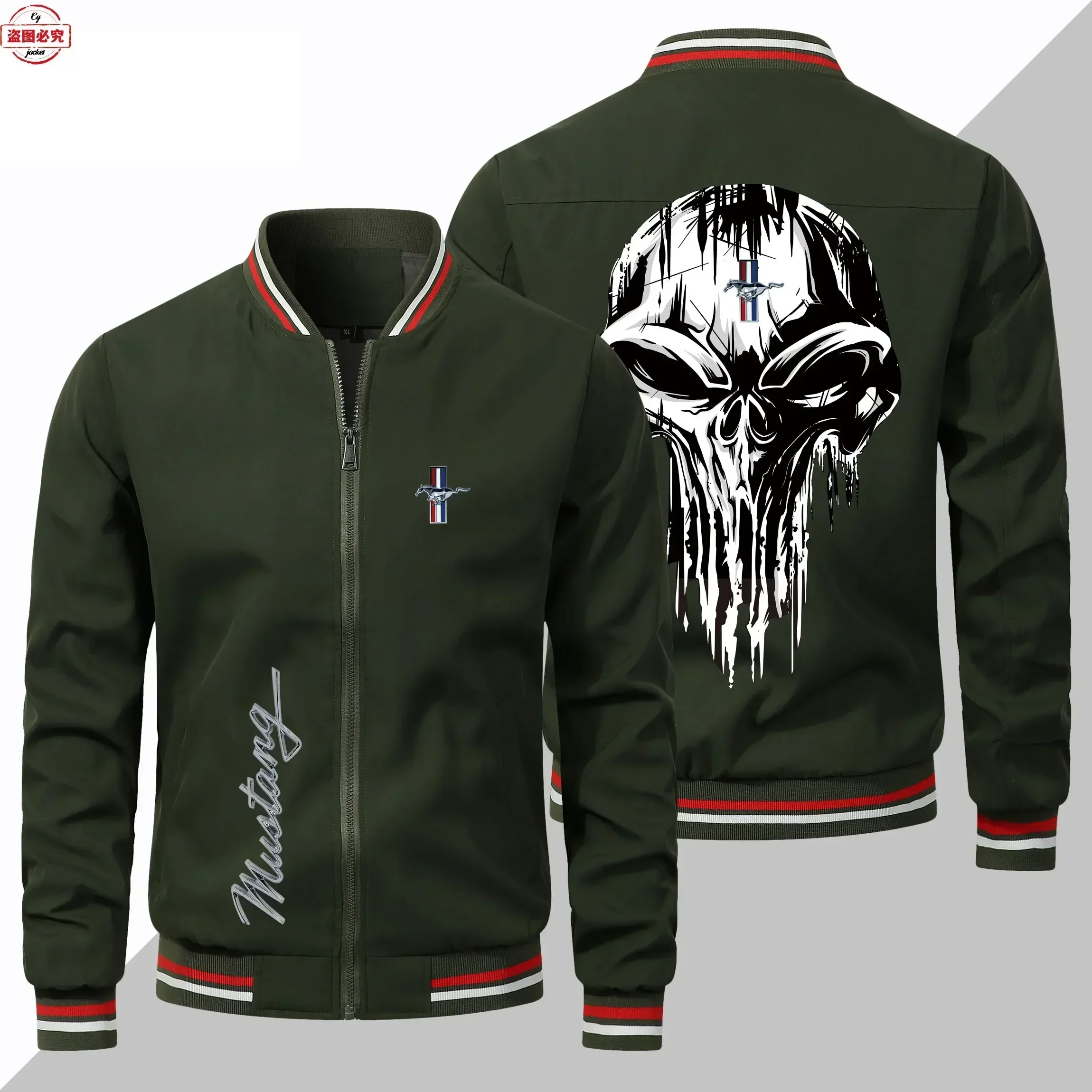 EU size Mustang logo jacket loose long sleeved men's spring and autumn cardigan stand up collar jacket group racing suit