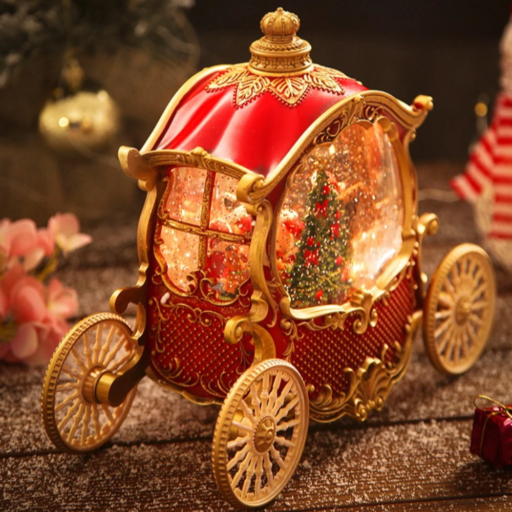 Resin Carriage Snow Globe Santa Carriage Ornament Old Man's Carriage Music Boxes Eight-tone Box Crystal Ball Party Festival Gift