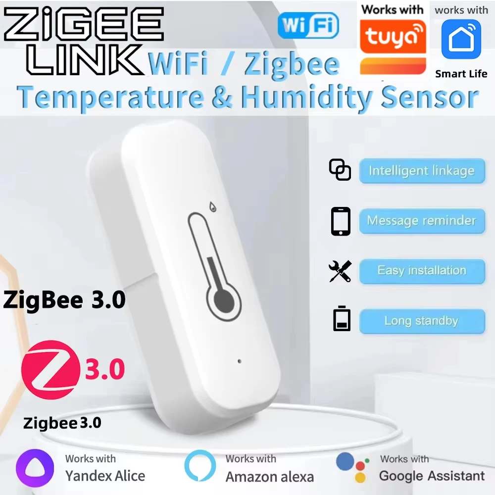 Für Tuya WiFi/Zigbee 3.0 Temperatur- und Feuchtigkeitssensor Smart Home Innenraum-Hygrometer Thermometer Echtzeit-Monitor Google Home