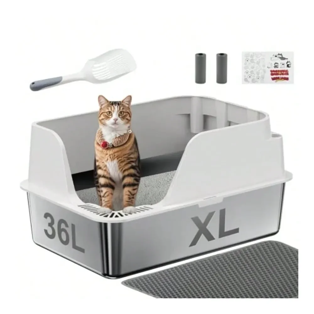 

Cat Litter Box Litter Box Cat AccessoriesStainless Steel Litter Box XL Side Opening SplashProof And LeakProof Seamless Seal Larg