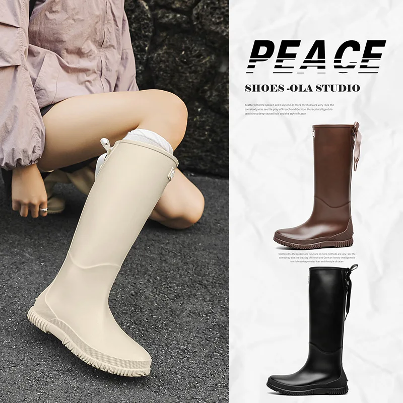 Trendy High-top Rain Boots for Women Plus Velvet to Keep Warm and Cold-proof Waterproof and Non-slip Outdoor Work Rubber Shoes