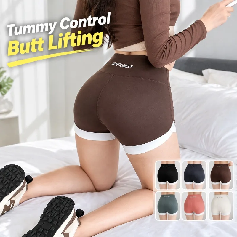 Women 3/4 Sharkskin Shorts High Waist Tummy Compression Hip Lifting Summer Color Block Splicing Yoga Sport Plus Size Base Tights