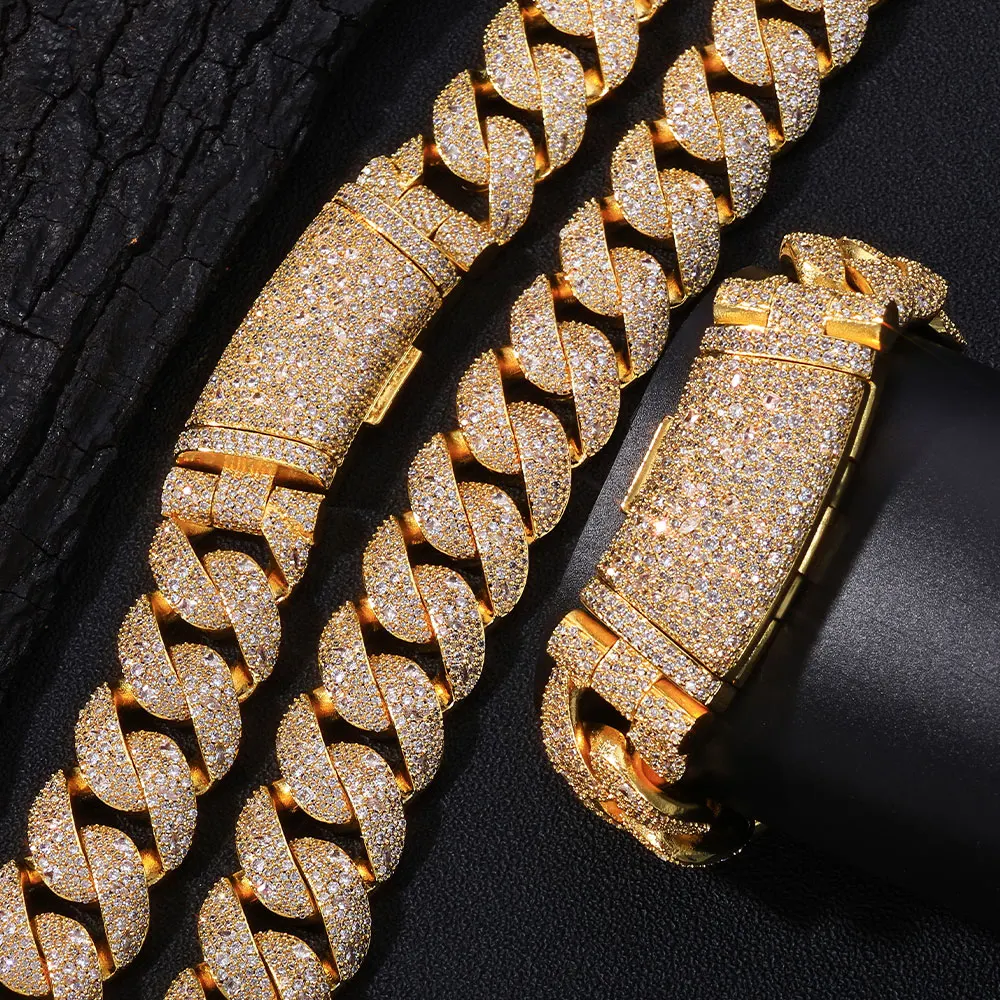 22mm Heavy Cuban Chain Necklace with CZ - alternate angle