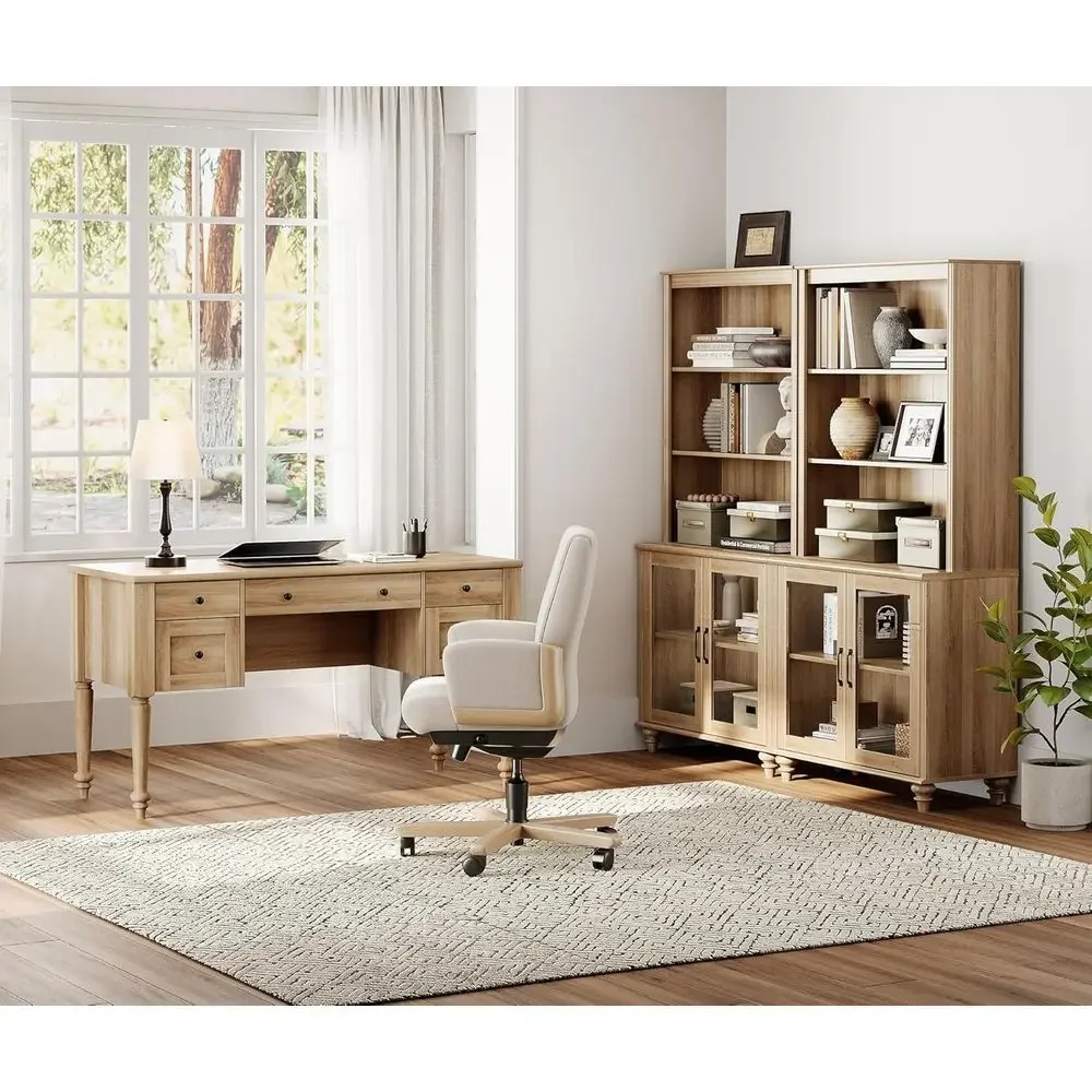 

Special OfferHome Oice Urniture Set, 56'' Executive Desk With Charging Station, 72" Tall Bookcase With 4 Glass Do, Wood Computer