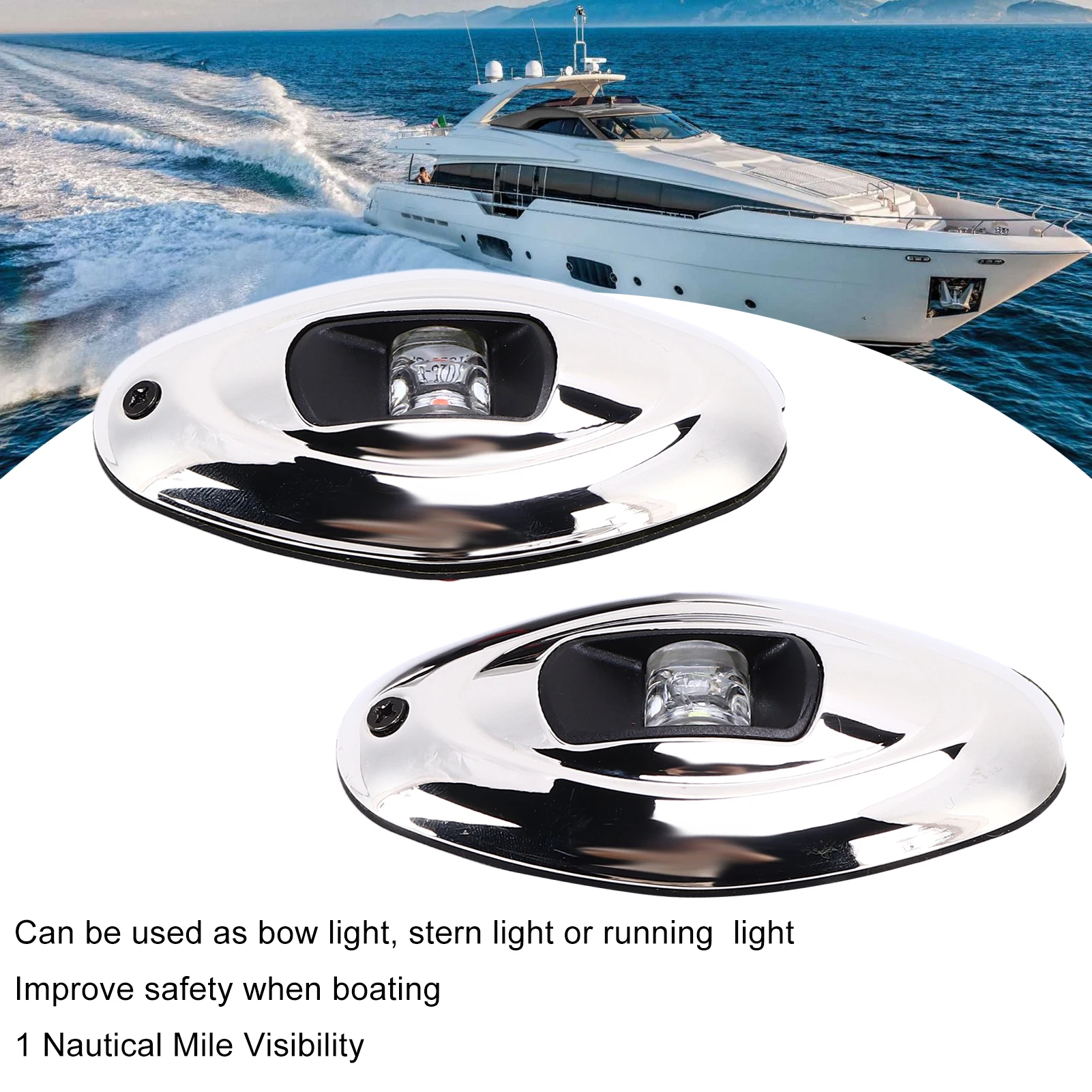 

1 Pair DC 12V Marine Navigation Lights Red & Green Sidelights IP66 Waterproof Stainless Steel Signal Lamp for Yacht Fishing Boat