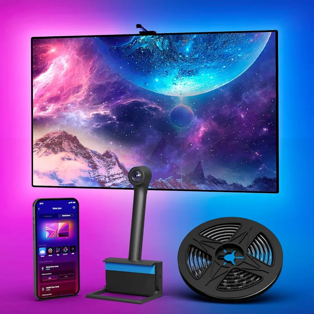

Ailofy Smart TV LED Backlight with Camera, 16.4ft LED Strip Lights Sync to Screen & Music, Color Changing Lights for TV, Works w