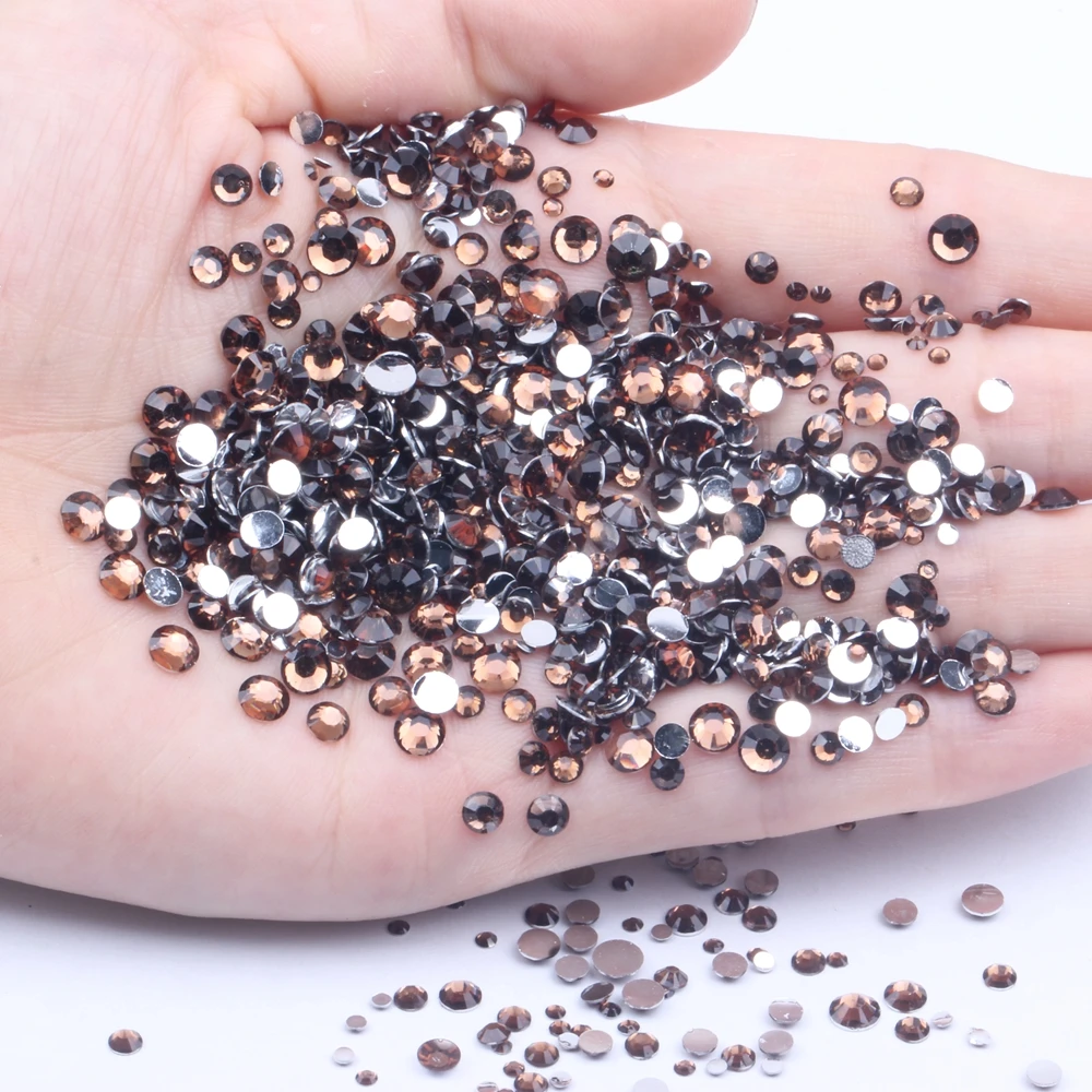 

Dark Coffee Glue On Resin Rhinestones 2-6mm Round Flatback Non Hotfix Diamonds For Craft Nails Art Decoration DIY Design