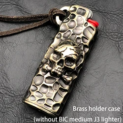 Exquisite Bic J3 Lighter Holder Case Beast Skull Brass Manual Lighter Protective CoverThick Brass Case Men'S Playthings