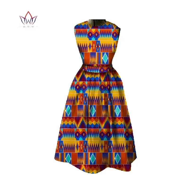 

Bintarealwax Africa Dresses for Women Dashiki Midi Length African Print Dresses Bazin Riche Plus Size Women Dress WY348