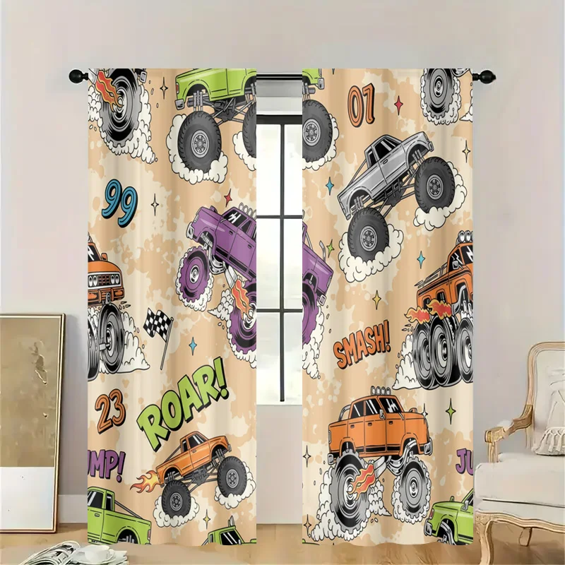 Adrenaline Monster Truck Off Road Shower Curtain Garage Decor Bathroom Man Cave Gift Cartoon Jeep SUV Novelty Accent Curtain