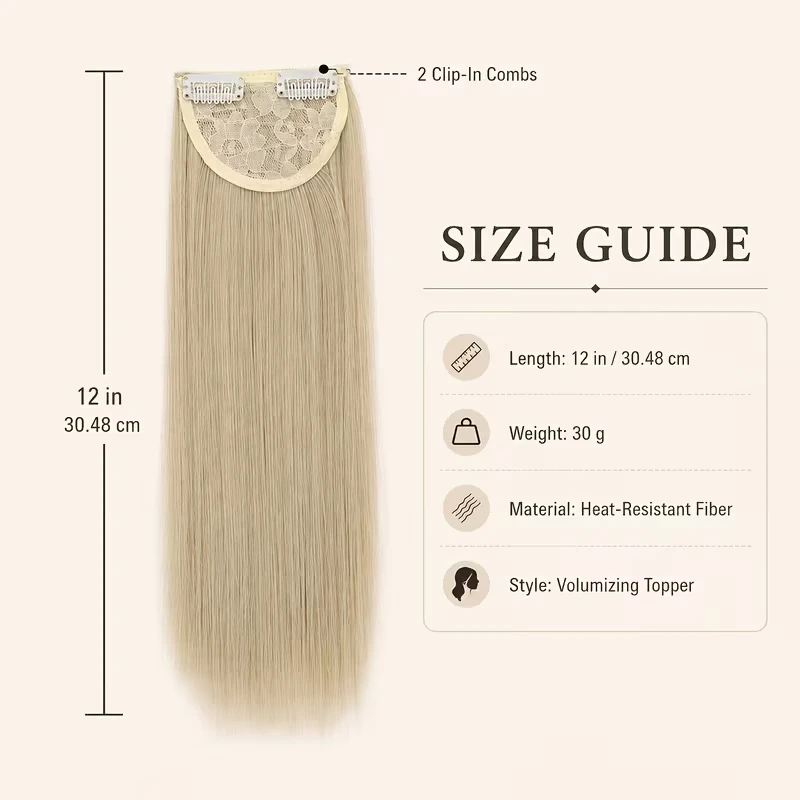 12Inch Synthetic Hair Topper for Women BB Clip‑in Top Hairpiece Heat‑Resistant Fiber Thin Hair Volume Daily Use for Women