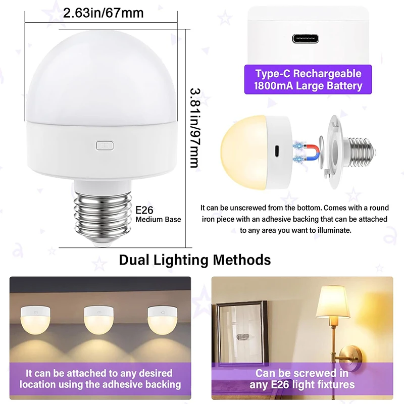 Controle remoto magnético recarregável lâmpada ambiente lâmpada de mesa lâmpada de parede interface e26/e27 com temporizador regulável 3 temperaturas de cor