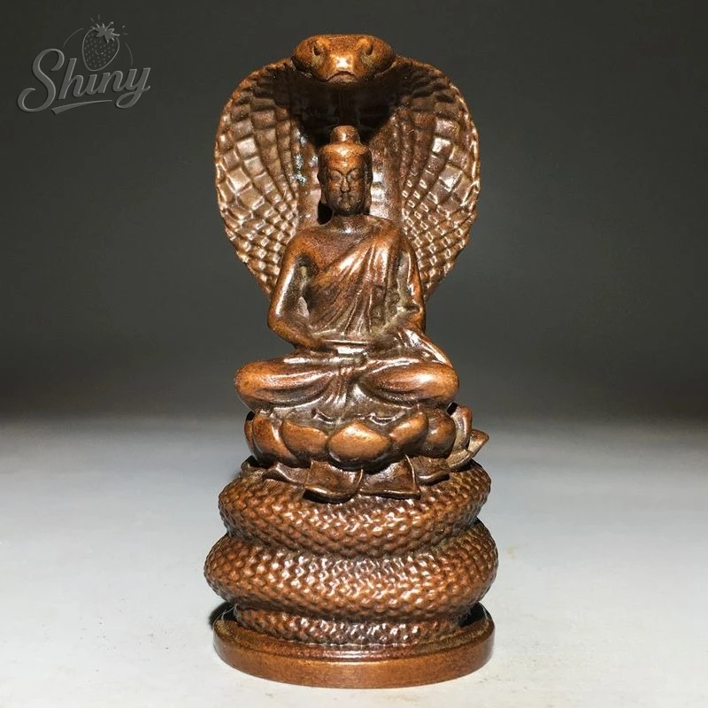 Antique Naga-Protected Buddha Statue Vintage  Buddhist Sculpture  Meditation Home Shrine Decor Spiritual Protection