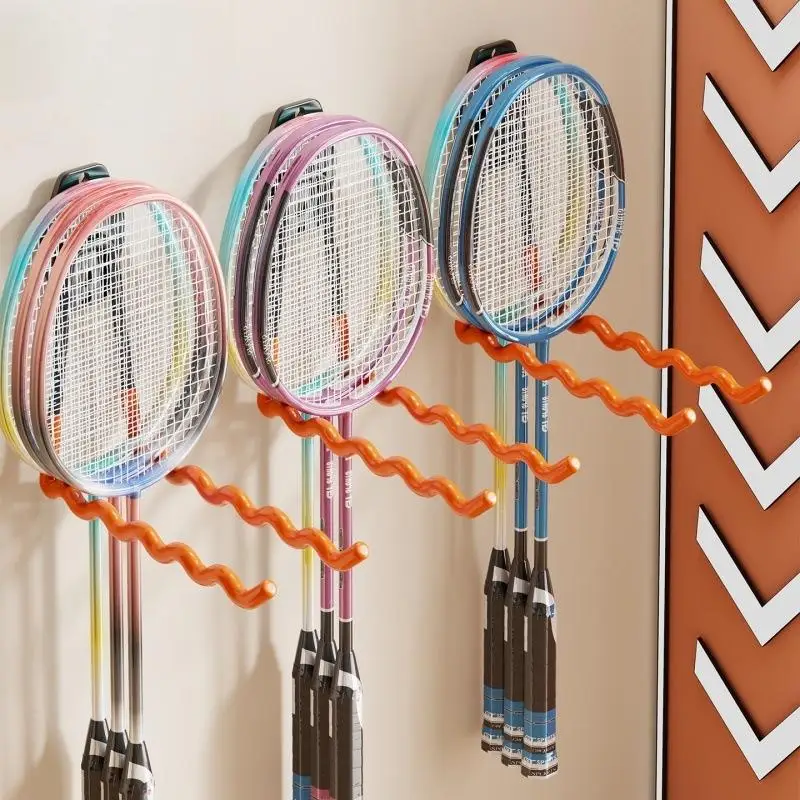 1PC Metal Wall Mounted Racket Holder 3 Slot Punch Free Hanger With Ball Storage For Tennis Badminton Pickleball Home Gym