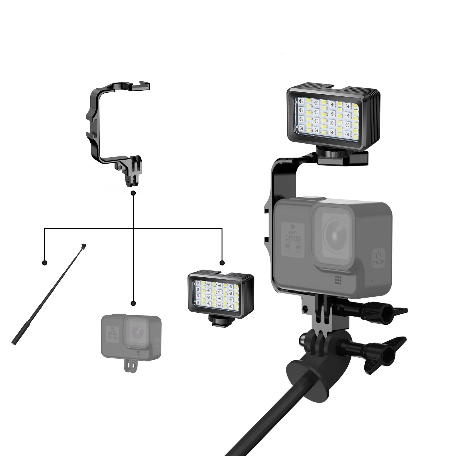 Lanterna de mergulho com luz SOS UV, luz de fotografia subaquática para GoPro, 60-100% de brilho ajustável, RGB, 40 m