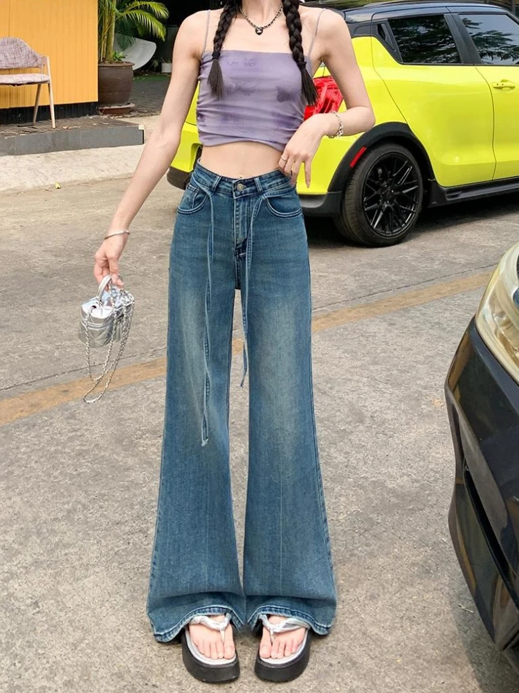 2026 Autumn New High Quality Stretchy Women's Jeans High Waist Drawstring Loose Casual Versatile Floor-Length Flared Pants