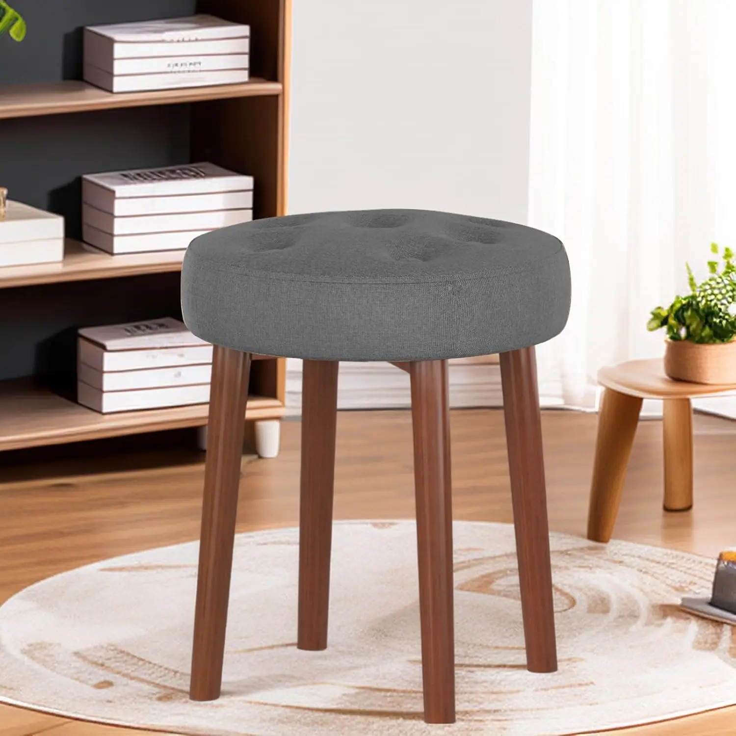 

Vanity Stool, Vanity Chair, Round Makeup Vanity Stool Side Table, Ottoman Rest Footstool Footrest Stool With Sturdy Wooden Legs