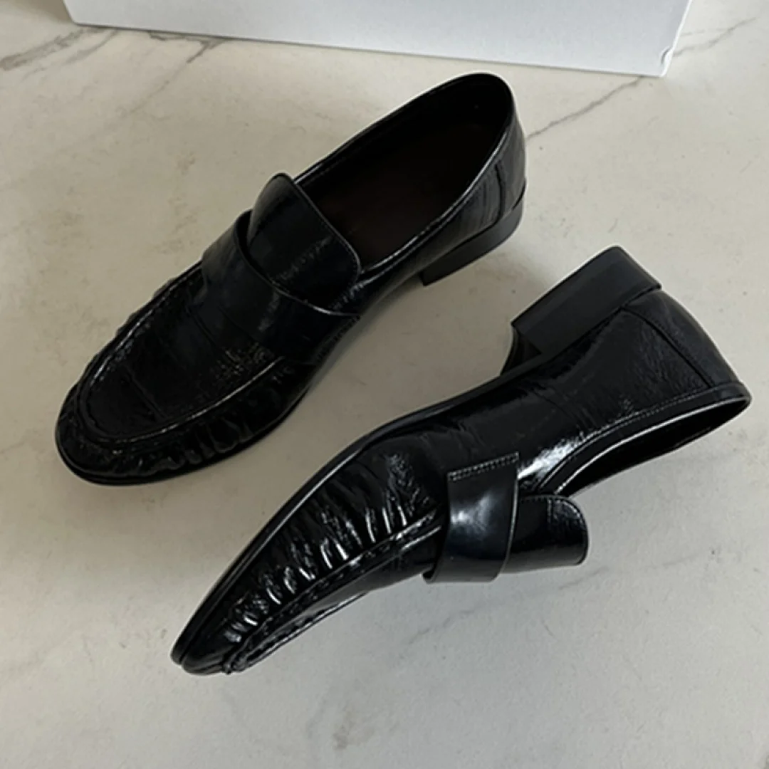 

Maxdutti Nordic Minimalist Eel Skin Pleated Soft Commuting Flat Shoes Woman Shoes Summer Shoes For Woman Slip On Loafers