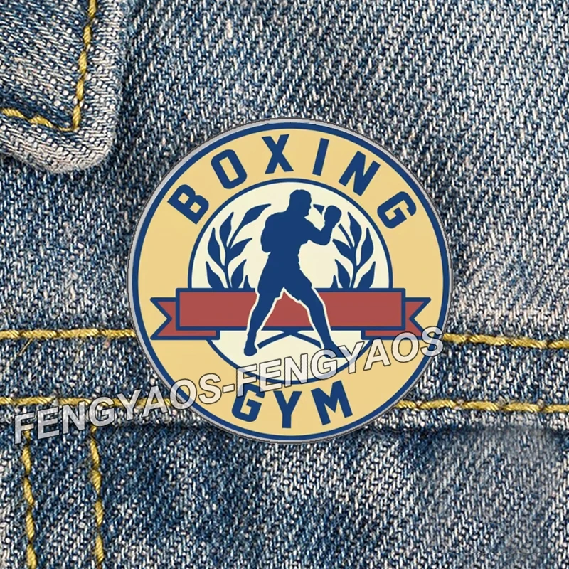Stainless Steel Sport Brooch for Man GYM Badge Gift for Sports Enthusiasts I Love Boxing Pins for Backpack