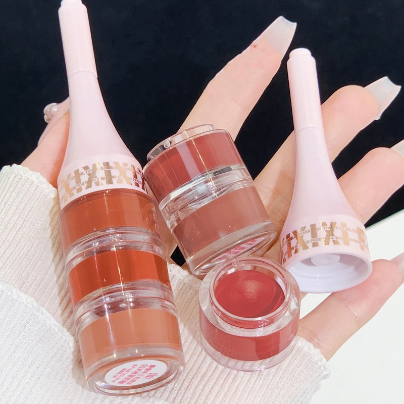 3 in 1 Lipstick Three Layer Lip Mud Brush Set Velvet Matte Red Brown Orange Lip Tint Combo Korean Makeup Lip Gloss Kit Cosmetic