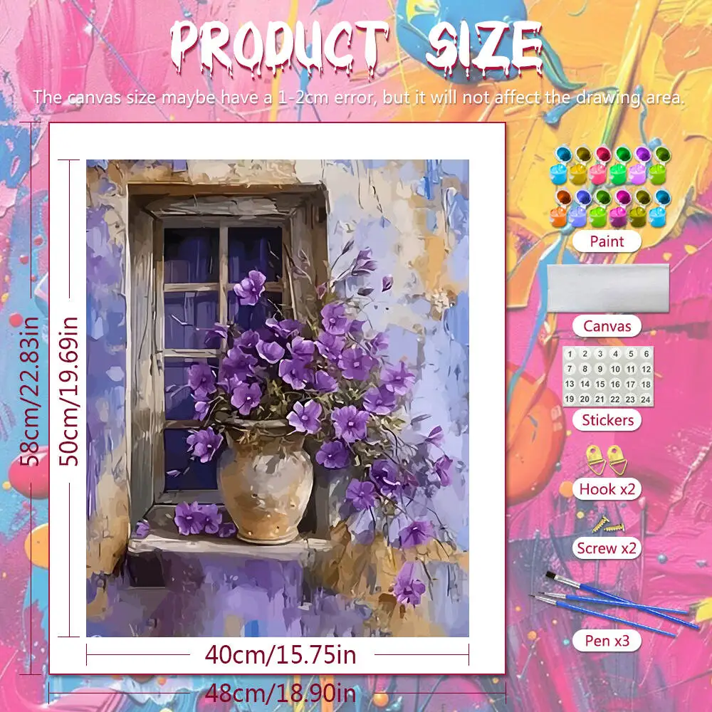 DIY Coloring By Numbers Flower Digital Oil Painting Window Oil Painting By Numbers Kit For Adults Vase Wall Decor Living Room