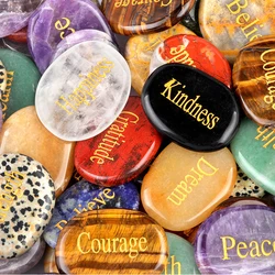 Natural Stone Crystal Engraved Inspirational Stones Beads Ornament Rose Quartz Oval Shaped Power Stone Reiki Jewelry Decorative