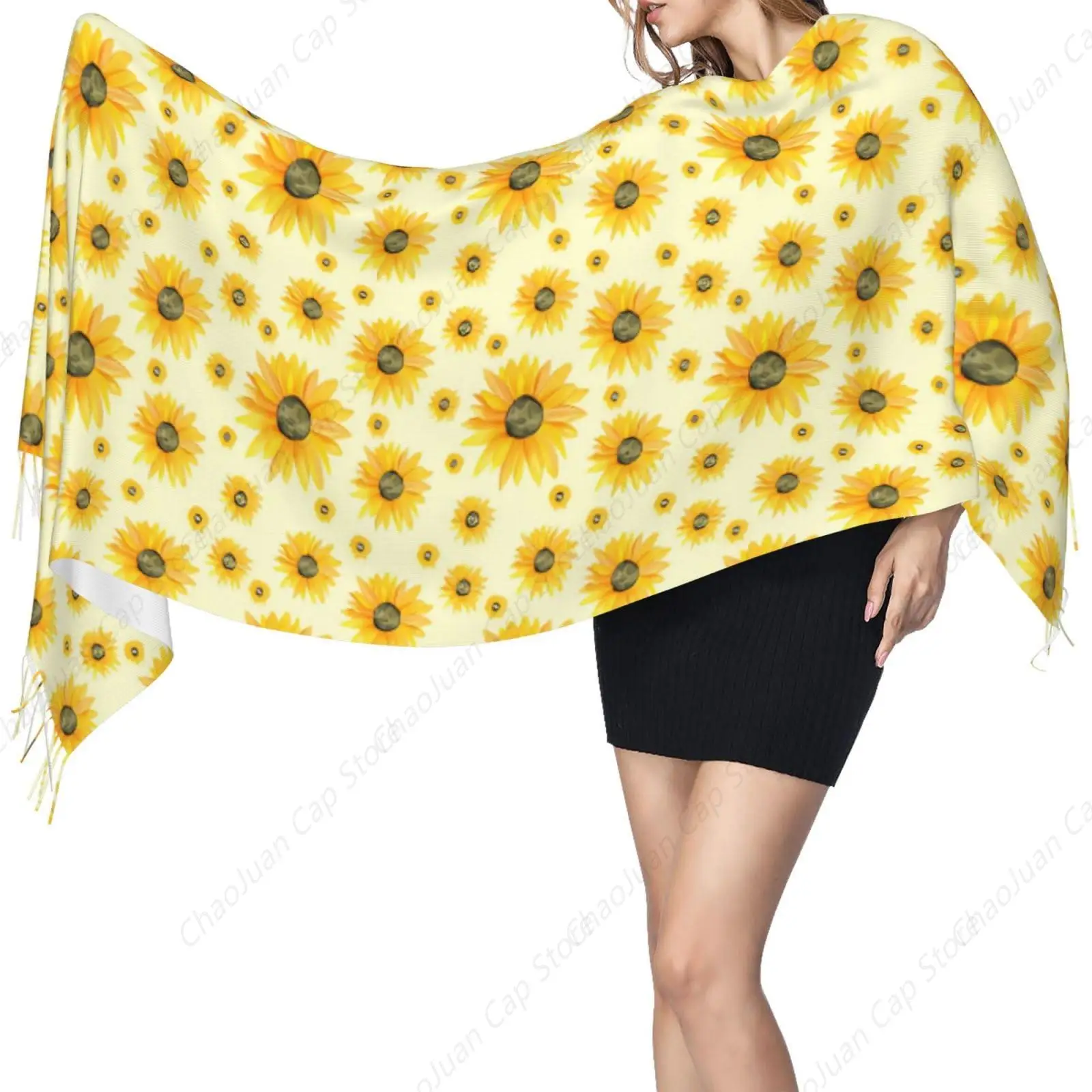 

Watercolor Sunflowers Floral Pattern Ultra-Soft Plaid Fringe Scarf - 72" X 12" Cashmere Winter Scarves For Women & Men