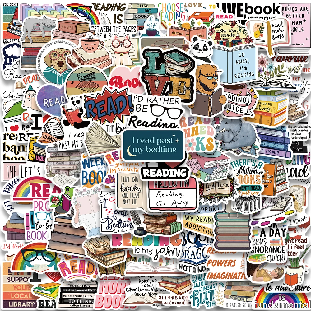 10/50/100pcs/pack Cartoon Book Reading Literary Graffiti Stickers For Scrapbook Laptop Skateboard Luggage Phone Stickers Kid Toy