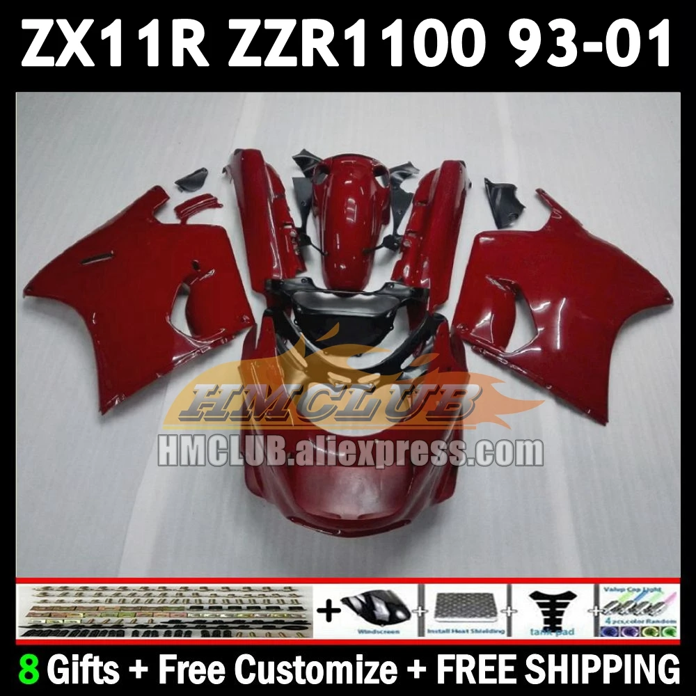 ZX11 For KAWASAKI NINJA ZX-11R ZZR 1100 ZX 11 11R 174No.14 ZZR1100 ZX11R 93 dark red 94 95 96 97 1998 1999 2000 2001 Fairing