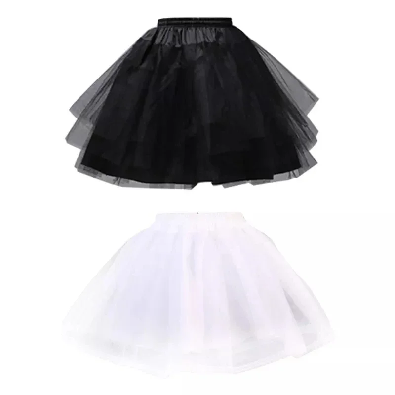 

Women Double Layers Solid Color Short Tulle Petticoats Elastic Waistband A Line Mesh Underskirt Crinolines For Wedding Dress