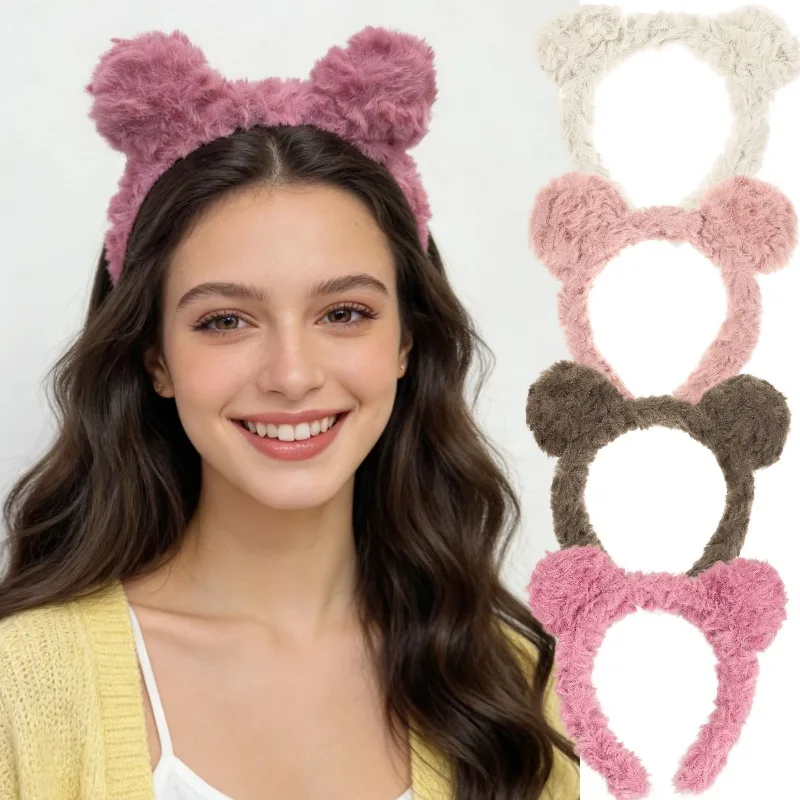 Diadema de peluche con orejas de oso a la moda, accesorio decorativo para el cabello para bailar, lavar y peinar.