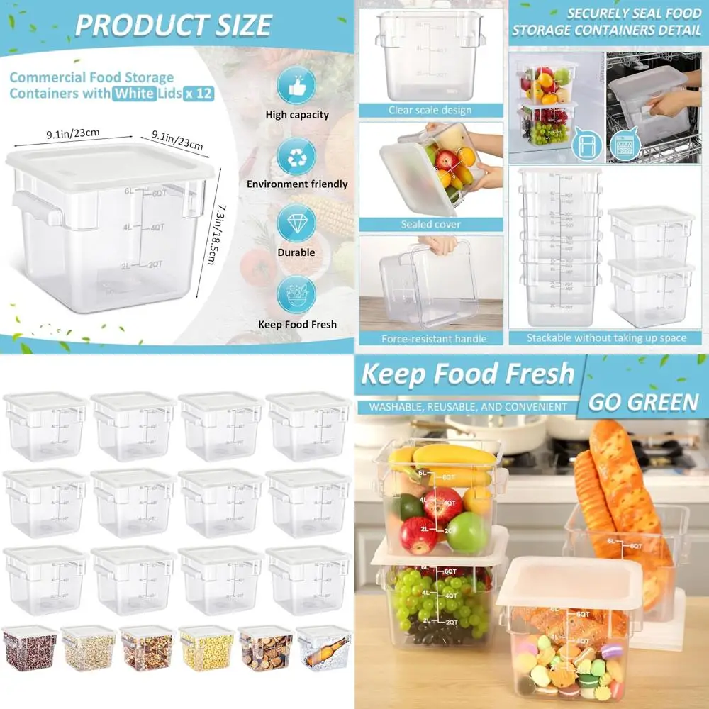 

Квадратные коммерческие контейнеры для хранения продуктов питания из 12 предметов с герметичными крышками, прозрачные для использования на кухне, морозильной камере и посудомоечной машине