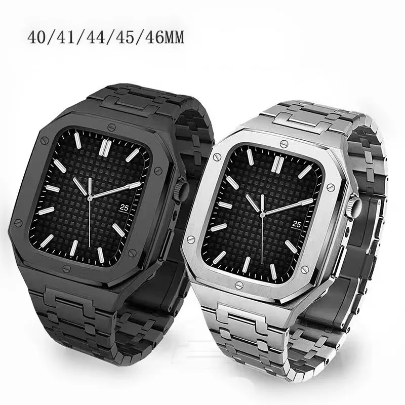 stainless-steel-screws-bezel-mod-kit-case-strap-for-apple-watch-10-9-7-6-5-se3-46mm-45mm-44mm-41mm-40mm-band-modification-cover