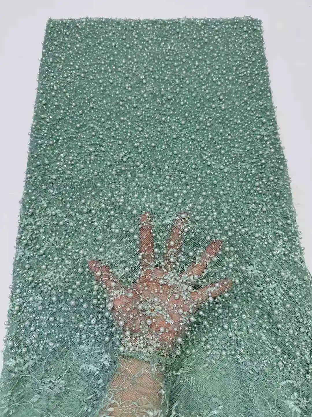 

New Beads and Sequins 2025 Fabric Dress for Party Embroidery Net Lace High Quality Fabric Wedding Party Dresses