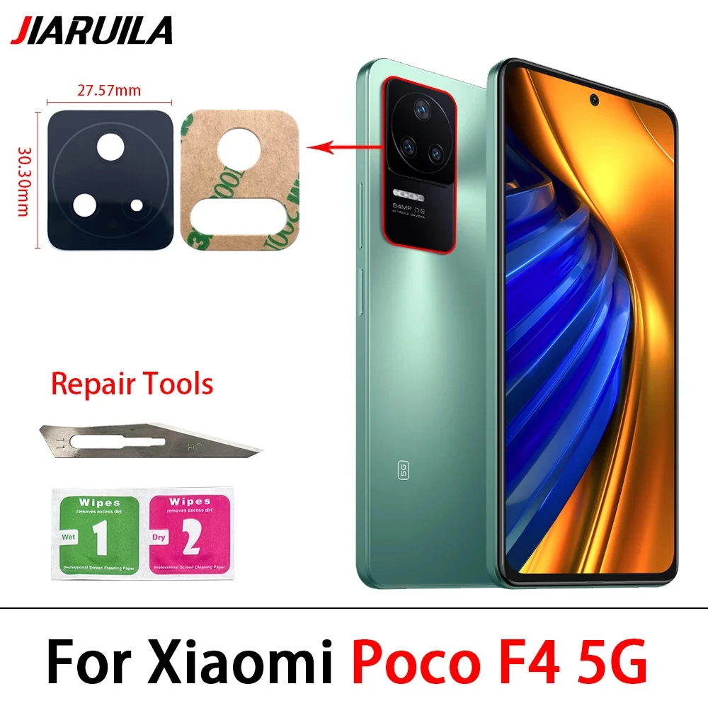 5Pcs，Rear Back Camera Glass Lens Cover With Glue Sticker For Poco X4 X3 F3 F4 F2 Pro C3 M4 Pro 5G M3 Glass Lens + Repair Tools