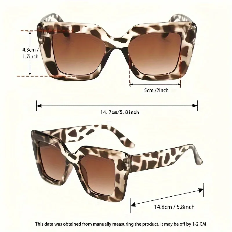 1-teilige Retro-Brille mit übergroßem rechteckigem Rahmen, modische Brille mit Leopardenmuster und Rahmendesign, geeignet für Strand und Reisen – Detail 5